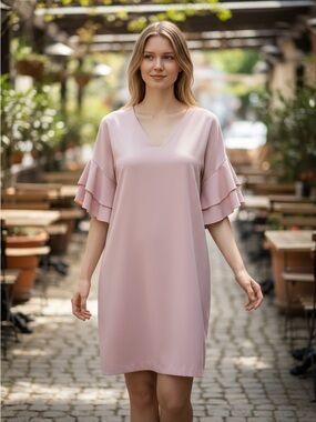 Banana Republic Pink Satin Ruffle Sleeve Dress